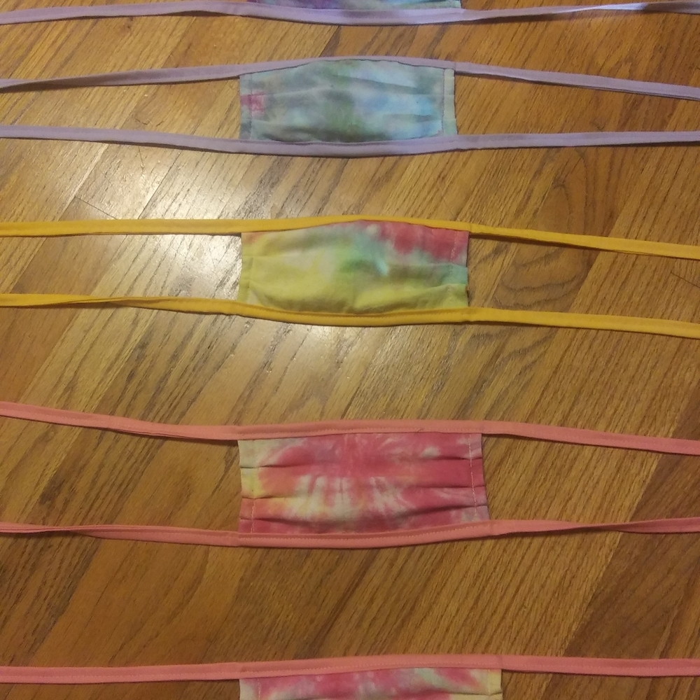 Handmade tie dye kids masks. Face mask handsewn